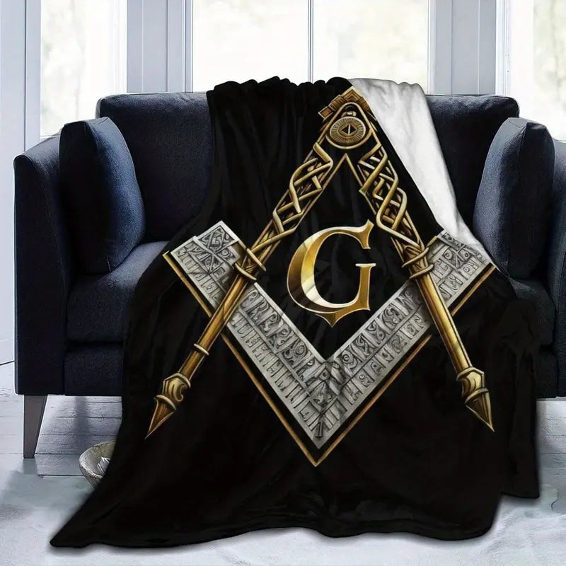 Unisex Masonic Master Mason Flannel Throw Blanket - 60×80in Full Cover, 280g Heavyweight Plush, All-Seeing Eye Art, Masonic Symbols Print, Soft Cozy, Machine Washable, Contemporary All-Season Aesthetic Blanket, Symbolic Gift for Bed, Couch