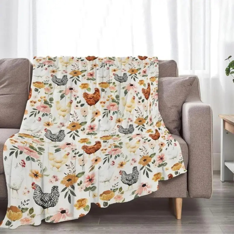 Soft Comfortable Funny Floral Chicken Flannel Throw Blanket,Farmhouse Hen Rooster Print Cozy Lightweight Blanket Rustic Country Farm Animal Couch Bed Sofa Decor,Christmas Holiday Gift for Chicken Lovers Women Girls