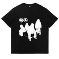 Men's Black Cotton Customizable Crew Neck Short-Sleeve Graphic T-Shirt - Loose Relaxed Fit, Menswear Streetwear Grunge Skater White Shadow Figures, Machine Washable Casual Summer Top