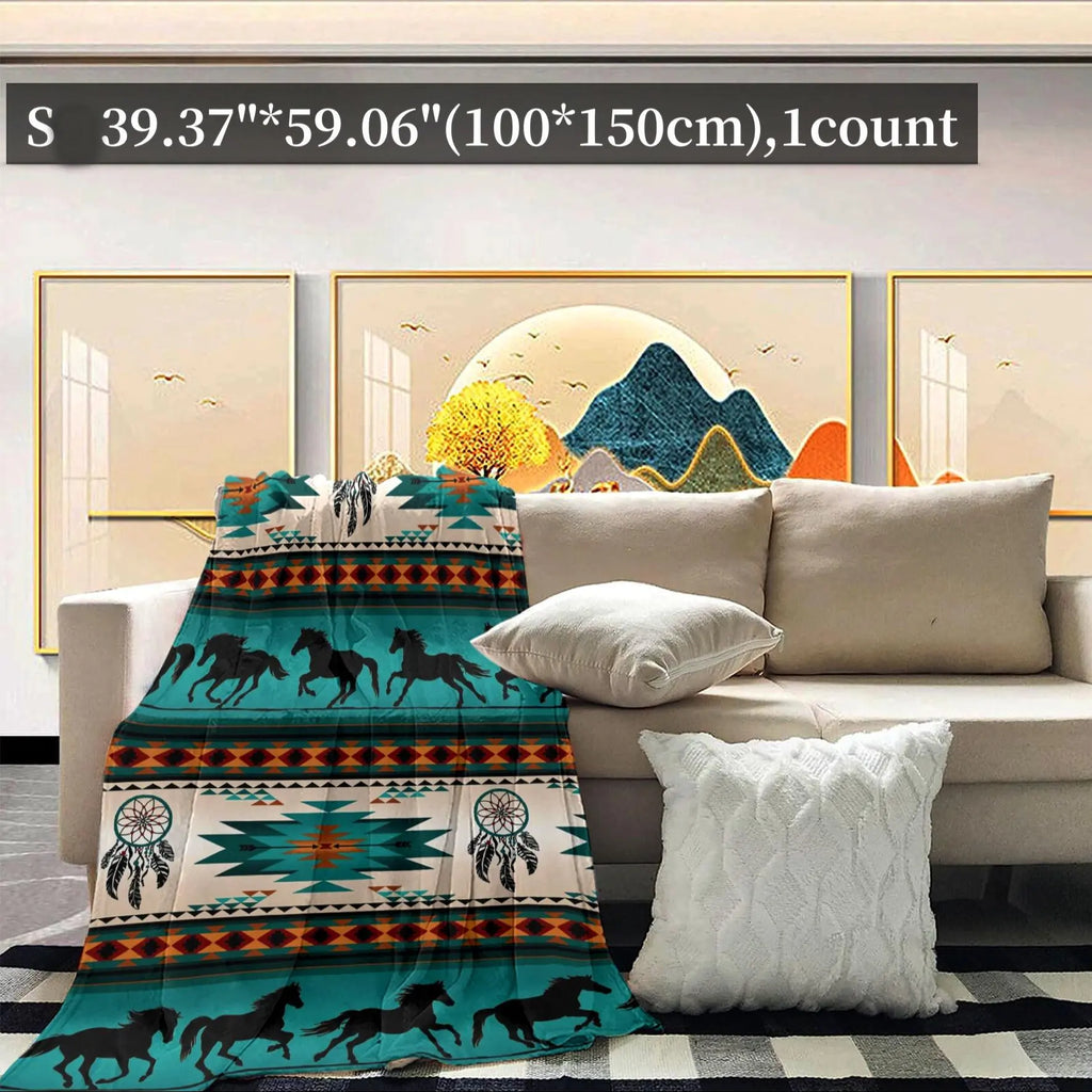 Horse & Geometric Pattern Blanket, 1 Count Soft Comfortable, Warm Napping Soft Comfy Blanket for Home Office Travel Camping