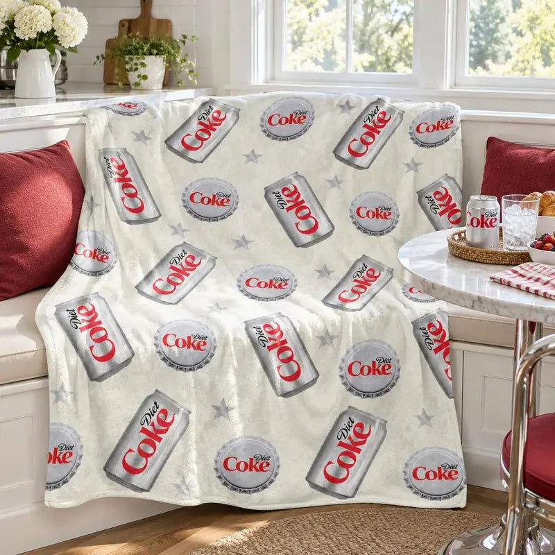 Diet Coke Bottle Cap Slogan Print Flat Velvet Blanket - Soft Comfy, Machine Washable, Easy to Care For, Stylish Fleece Throw for Indoor & Outdoor Lounging, Summer Bedding Gift (Sohochic)