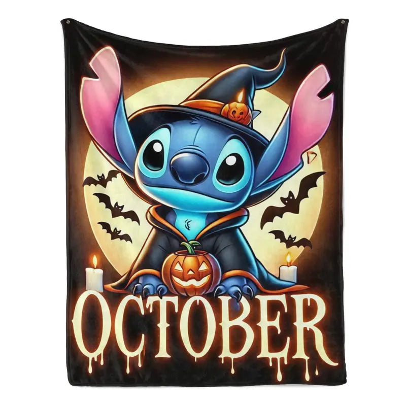 Disney Lilo & Stitch Graphic Halloween Throw Blanket - Witch Halloween Print Flannel Fleece, Ultra-Soft Spooky Blanket, Whimsical Home Decor, Multi-Purpose Holiday Gift for Home/Office