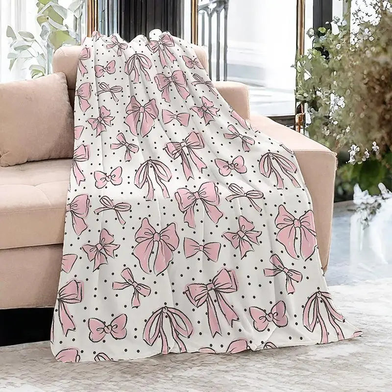 Bow Print Blanket, 1/2/3 Counts Soft Comfortable Throw Blanket, Travel Sofa Bed Blanket, Office Home Decoration, Birthday Gift Blanket