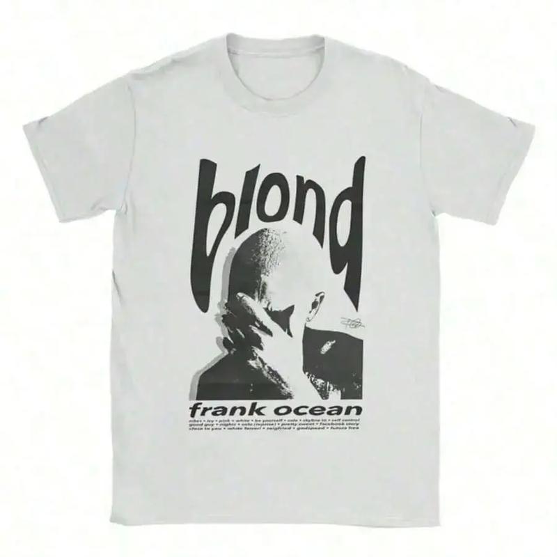 Men's 2026 Casual Fashion Tee - Frank Ocean Printed Art, Rapper Mardi Gras Ocean Print, Short Sleeve Round Neck Pullover, Customized, Machine Washable, Matching Top, Summer Outfit, Regular Fit