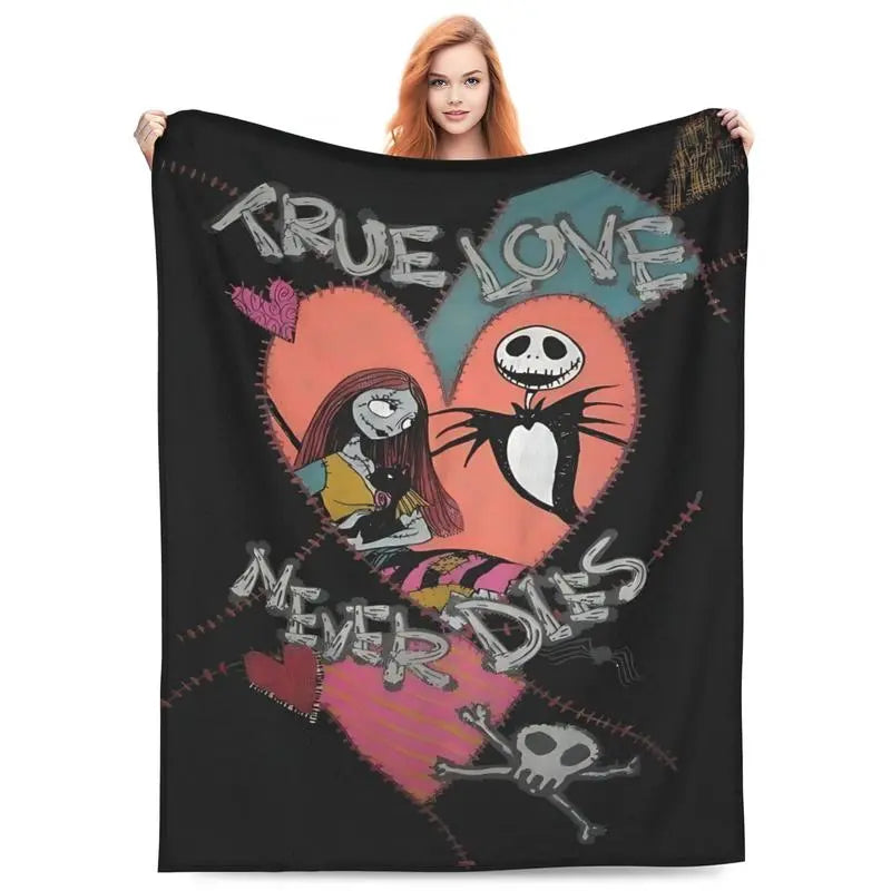 Disney Tim Burton's The Nightmare Before Christmas True Love Jack & Sally Halloween Gift & Holiday Fleece Throw Blanket