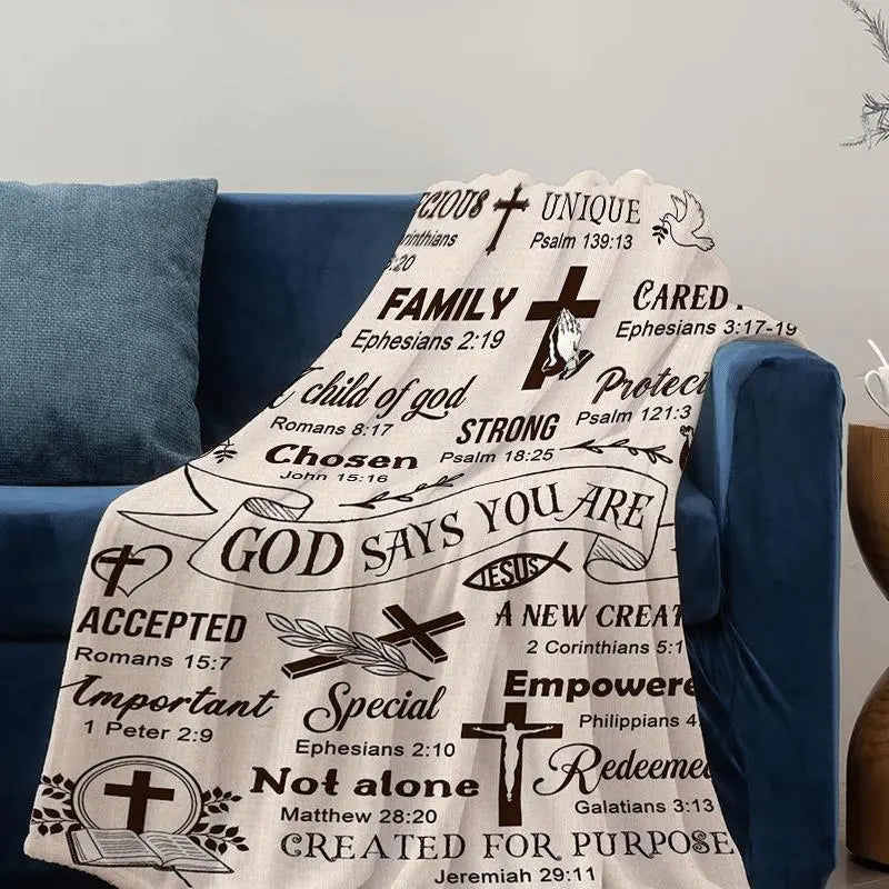 Cross Letter Pattern Fleece Blanket - Faith Inspirational Quote, Anime Design, Durable Fabric Throw - Cozy Religious Themed Soft Warm Blankets for Bed, Home Office Napping, Travel Comfort Gift Idea (40x50 inches, 50*60inch)