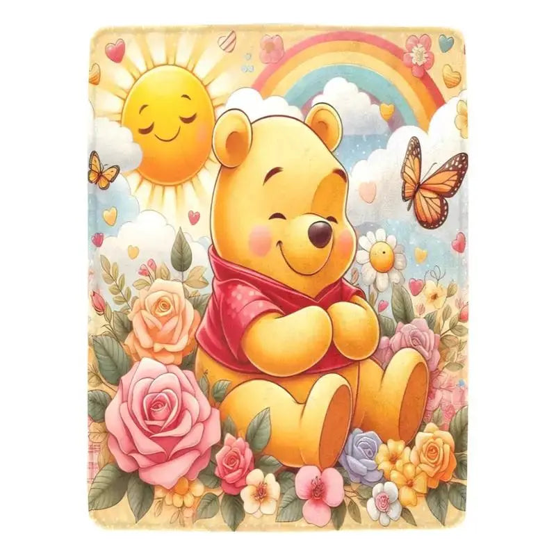 Disney Winnie the Pooh Sunshine & Floral Garden Fleece Throw Blanket, Christmas Holiday Present Bedding