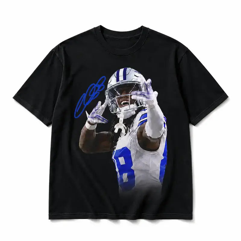 Customized Men's Number 88 Football Athlete Portrait Signature Graphic Round Neck Short-Sleeve Oversized White Casual Streetwear Sports Fan Menswear Top,Tee,Fighter Collection