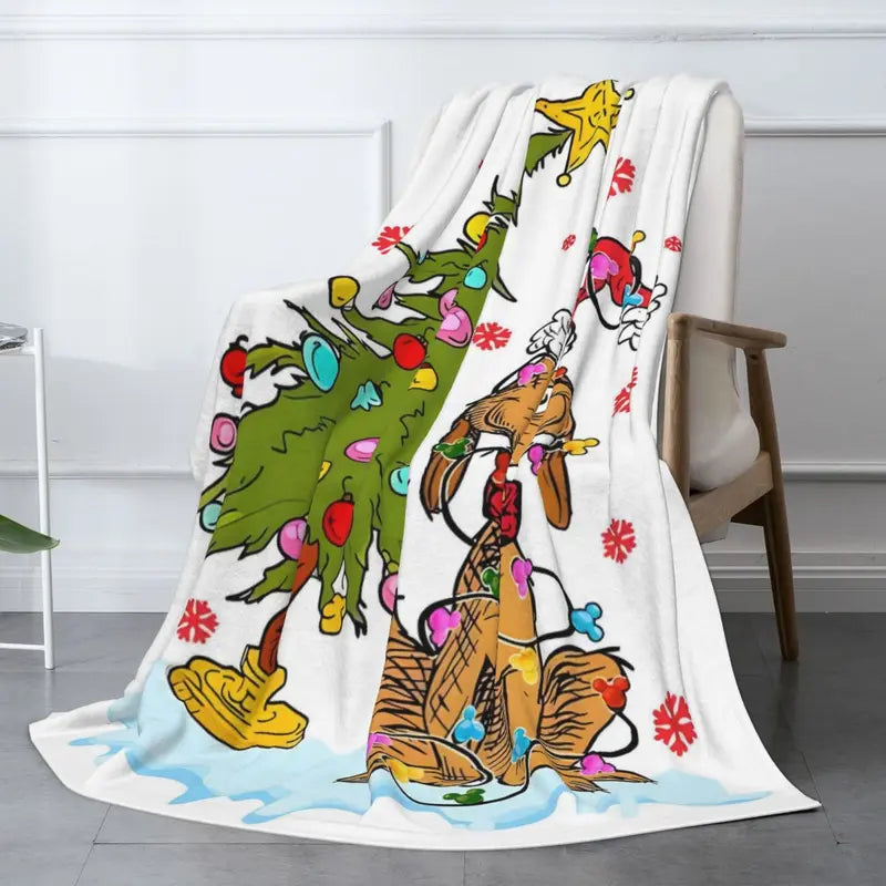 Christmas Cartoon Movie Flannel Blanket – Cozy Holiday Throw with Cute Dog & Tree Design, Gift for Adults Boys Girls, Ideal for Sofa, Office, and Car Home Decor & Winter