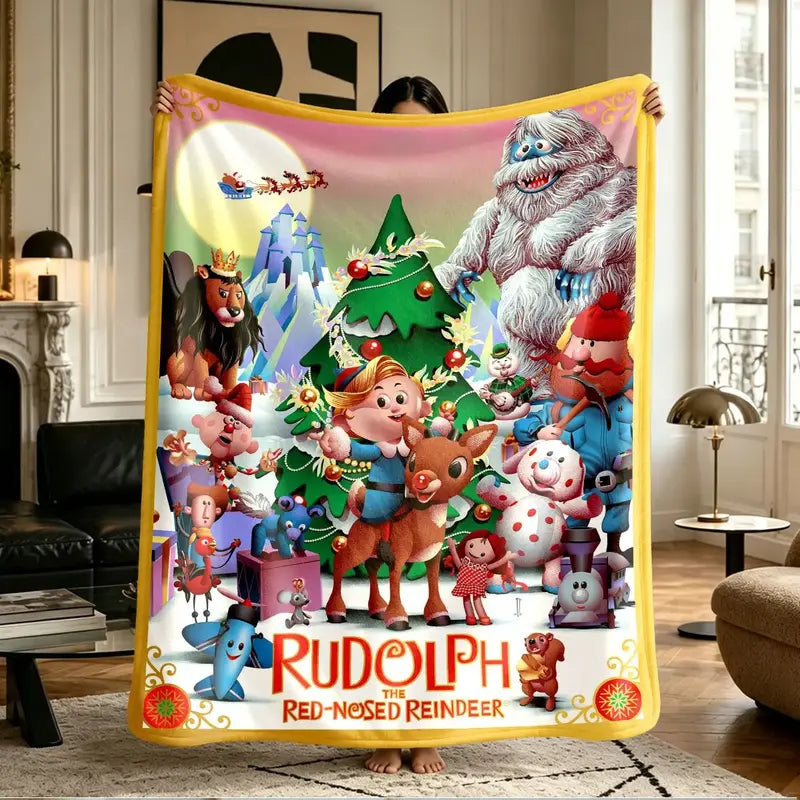 Comfortable Christmas Rudolph Soft Throw Blanket, Soft Flannel, Ideal for Nap, Camping, Travel, Perfect Gift for All Seasons