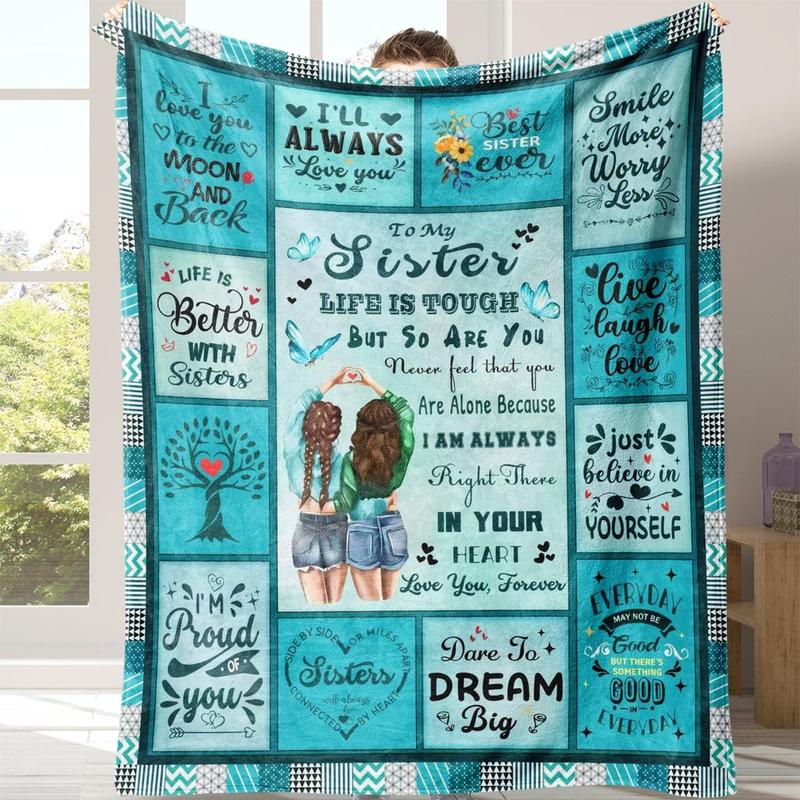 Letter Pattern Blanket with Storage Bag, 1 Count Soft Comfortable Throw Blanket, Warm Napping Blanket for Home Office Travel Camping