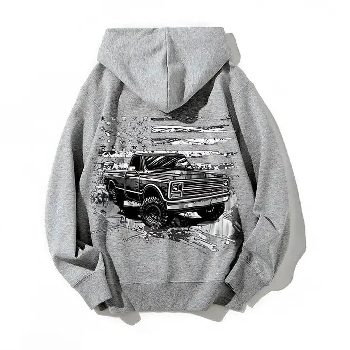 American Flag Chevy Truck Hoodie – Vintage Square Body Pullover, Classic Pickup with USA Flag Graphic, Patriotic Car Guy Sweatshirt, Unisex Gear