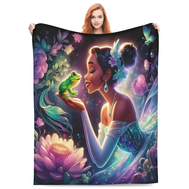 Disney Classic 2026 The Princess and the Frog Tiana Character-Themed Blanket, Anti-Fade Print, Vibrant Graphics, Cozy Plush Fabric, Multi-Size for Bed/Couch, Halloween Gift
