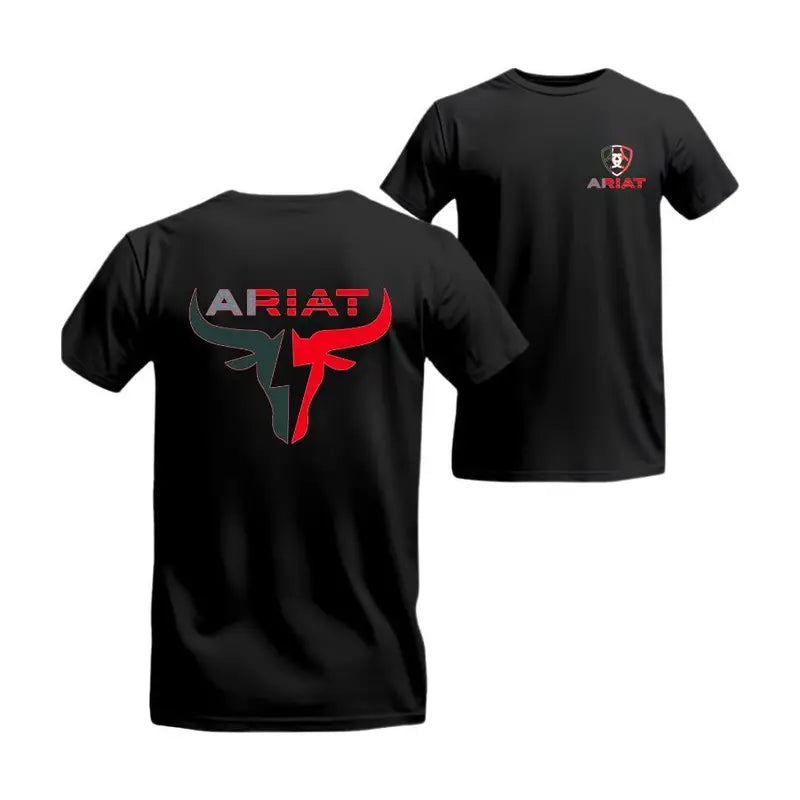 Ariat T-shirt - Bold Bull Head Design With Red And Black Accents, Top, Menswear, Women, Tshirt, Streetwear, , Casual, Unisex Tropical Shortsleeve Tropical Shortsleeve