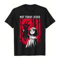 Men's Pure Cotton Casual Breathable Graphic Crew Neck Shortsleeve Tee, Menswear Round Neck Letters Print Top - "Not Today Jesus" Baphomet Goat Design, Streetwear All Seasons Stylish Aesthetic Shirt