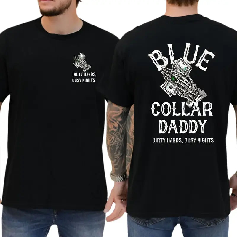 Men's 100% Cotton Relaxed Fit Round Neck Tweed Top - Blue Collar Daddy, Good Graphic Tees, Customized Graphic Apparel, Work Motivation