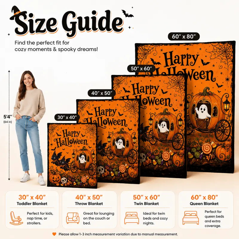 Halloween Print Flannel Decorative Throw Blanket - 60''x80'' Large 100% Polyester, Cute Pumpkin Carriage & Bat Design, Spooky Home Decor Blanket for Kids Gift, Soft Bedding for Bed Couch, Throw Blankets For Bed, Soft Bedding Throw