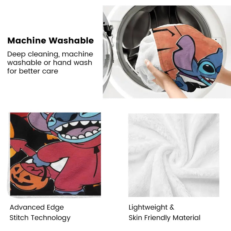 Disney Stitch Halloween Friends Horror Mashup Fleece Throw Blanket, Spooky Graphic, Soft, Comfort, for Bed, Couch, Gift,comfrt