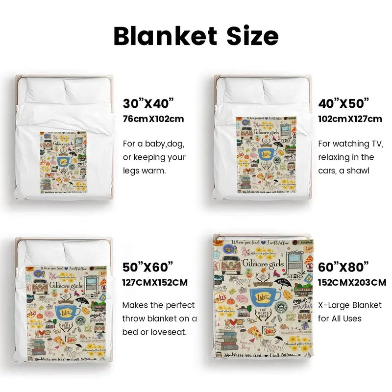 Gilmore Girls Themed Ultra-Soft Polyester Fleece Throw Blanket - SK Tj Maxx Collection, Fan-Collection Pick, Luke's Diner, Stars Hollow, Where You Lead Quotes, Couch/Bed Use, Living Room Decor, Home Décor, Machine Washable, Fleece Texture