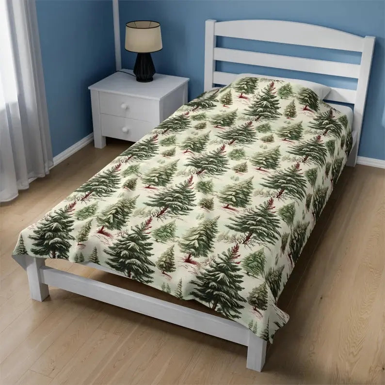 Rustic Tree Print Microfiber Poly Super Soft Blanket - Breathable, Classic, All Seasons, Fluffy, Washable, Warm Farmhouse Vintage Home Decor for Couch Bed, Birthday Christmas Gifts, Easy Machine Upkeep