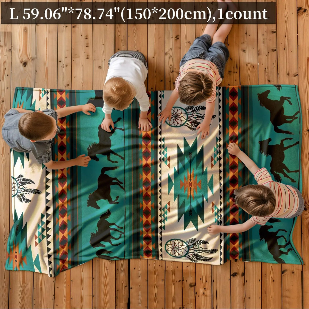 Horse & Geometric Pattern Blanket, 1 Count Soft Comfortable, Warm Napping Soft Comfy Blanket for Home Office Travel Camping