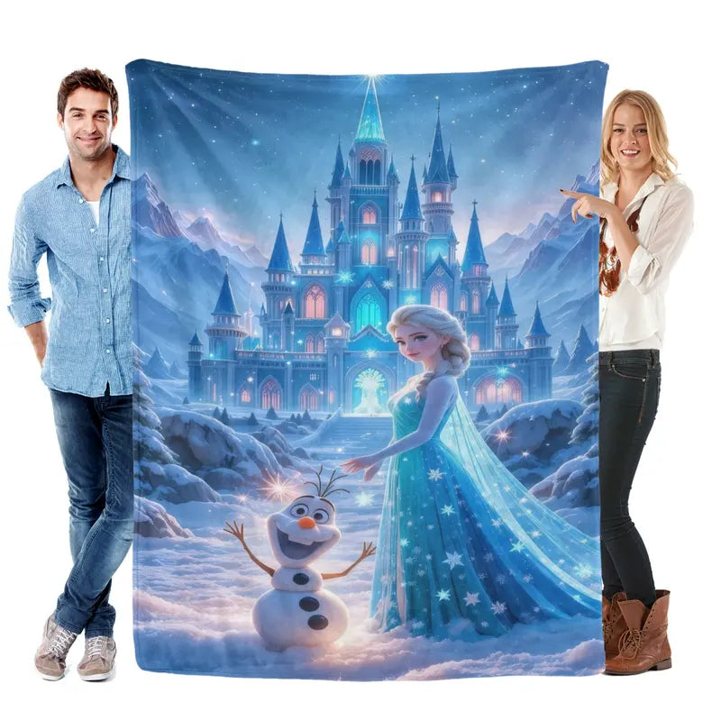 Disney 2026 Classic Frozen Elsa & Olaf Ice Castle Flannel Fleece Throw Blanket, Soft Fabric, Anti-Fade Princess Fairy Tale Prints, Winter Snow Graphics, Multi-Purpose for Bed-Couch Use, Ideal Holiday Gift, Blankets for Bed