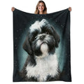 1Pc Shih Tzu Dog Blanket - Soft Warm Flannel Bedspread With Watercolor Shih Tzu Print, Cozy - Couch Bed Cover For Sofa & Living Room, Christmas Fall Decorations Suitable For Bed, 280GSM Machine Washable Shih Tzu Themed Bedding