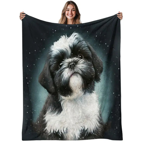 1Pc Shih Tzu Dog Blanket - Soft Warm Flannel Bedspread With Watercolor Shih Tzu Print, Cozy - Couch Bed Cover For Sofa & Living Room, Christmas Fall Decorations Suitable For Bed, 280GSM Machine Washable Shih Tzu Themed Bedding