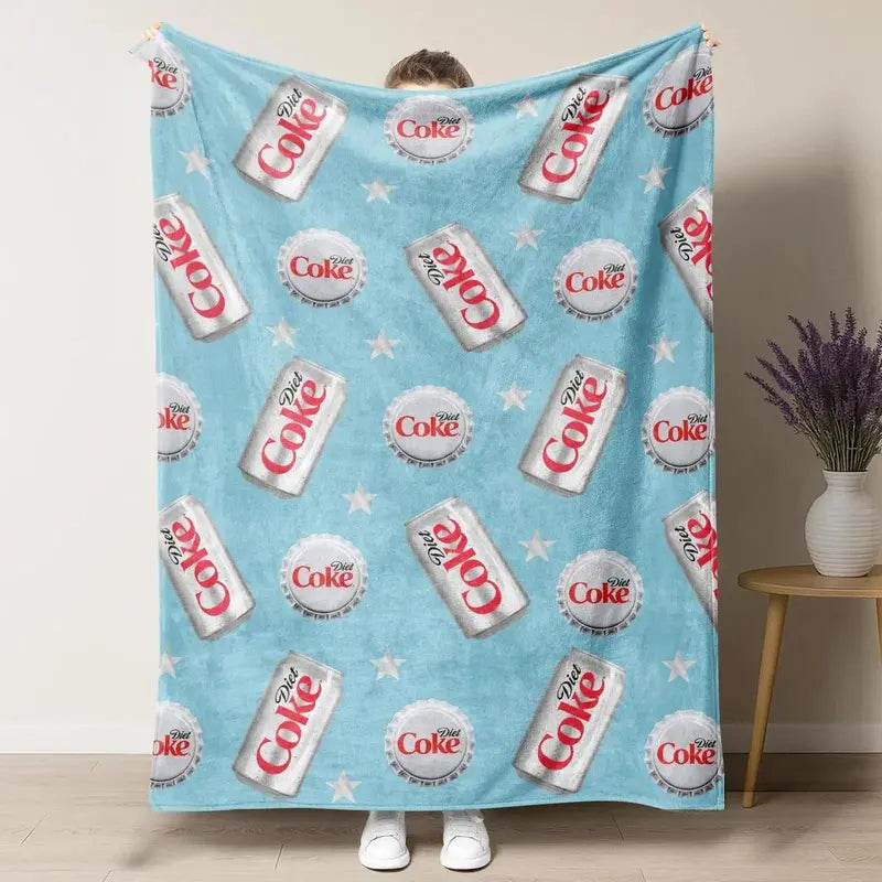 Diet Coke Bottle Cap Slogan Print Flat Velvet Blanket - Soft Comfy, Machine Washable, Easy to Care For, Stylish Fleece Throw for Indoor & Outdoor Lounging, Summer Bedding Gift (Sohochic)