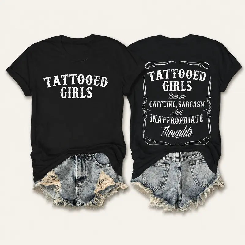 Men's Pure Cotton Short-Sleeve Round Neck Casual T-Shirt - Unisex Bold Print Streetwear Top with Tattooed Sarcasm & Inappropriate Thoughts, Machine Washable Everyday Basics Style All-Season Outdoor Wear