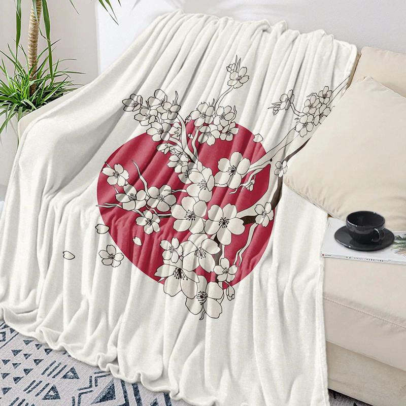 Cherry Blossom Pink Flower Flannel Throw Blanket Soft Cozy Blanket for Sofa Couch Bed Bedroom Decor Christmas Gift
