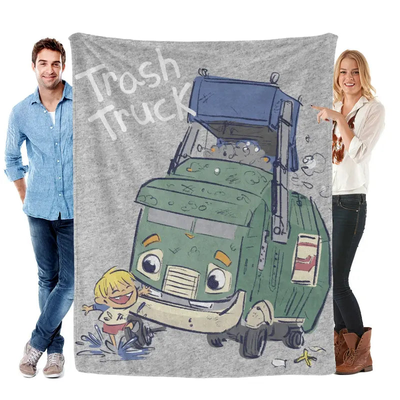 Adorable Animated 'Trash Truck' Flannel Blanket - 1 Piece, Soft Skin-Friendly Polyester, Cozy Aesthetic, Snug as a Bug in a Rug, Indoor Use, Cozy Warmth for Cold Nights, Ideal for Sofas & Beds, All-Season Bedding Gift, One Piece, Flannel Fabric