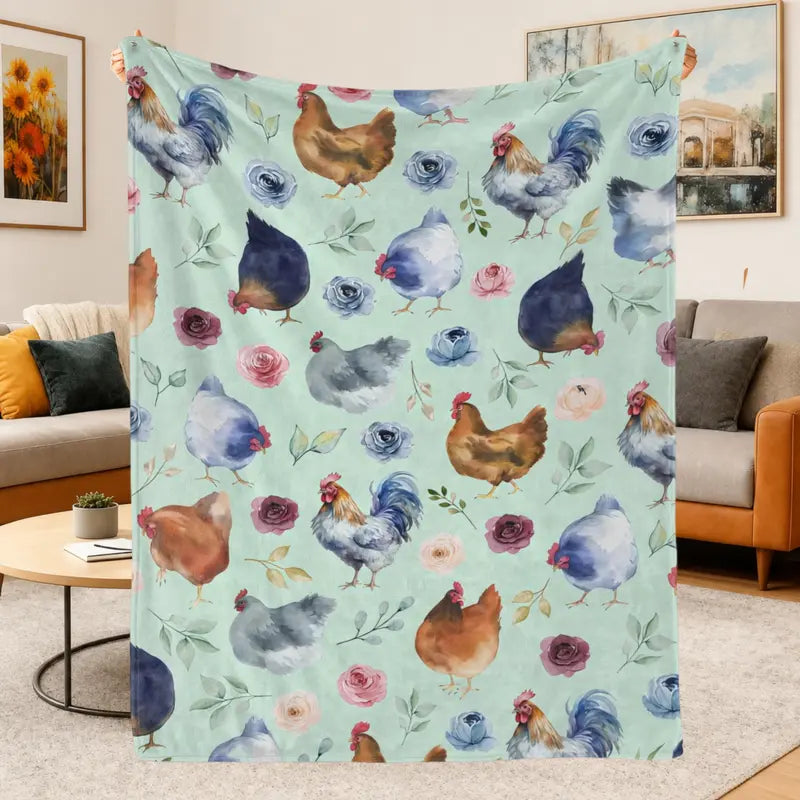 Soft Comfortable Funny Floral Chicken Flannel Throw Blanket,Farmhouse Hen Rooster Print Cozy Lightweight Blanket Rustic Country Farm Animal Couch Bed Sofa Decor,Christmas Holiday Gift for Chicken Lovers Women Girls