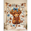 Cute Highland Cow Christian Fleece Throw Blanket (60x80 in), Holy Bible Walk By Faith Religious Decor, Cozy Lightweight Plush Blanket for Bedroom, Inspirational Gift for Farm-Lovers