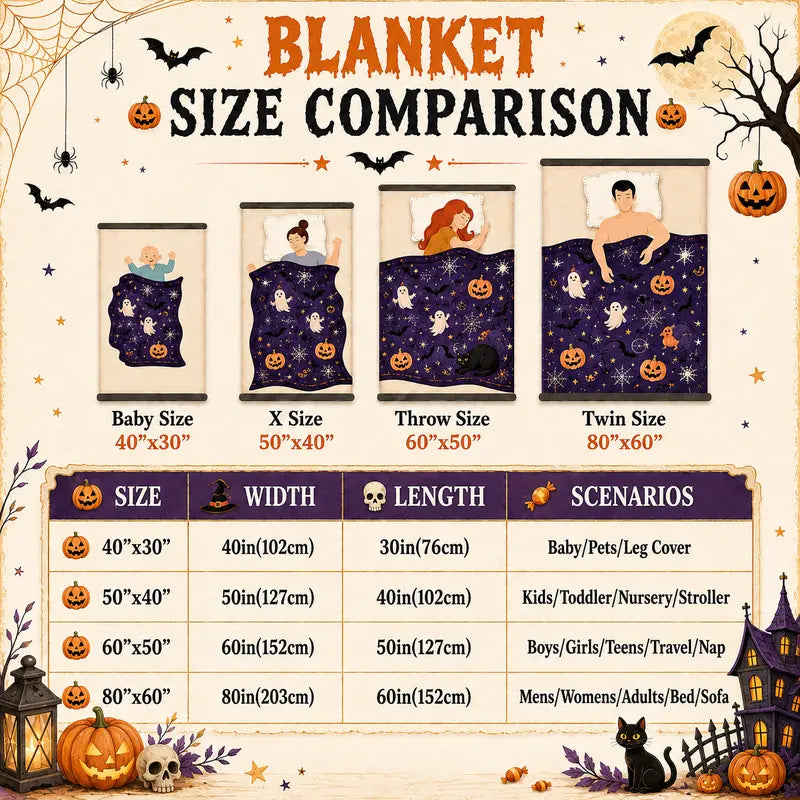 [Back to School] 60in x 80in Halloween Witch Cat Flannel Polyester Blanket - Spooky Print, Witchy Aesthetic, Black Cat, Pumpkin, Bat, Witch Hat, Autumn Leaves, Cozy, Halloween Bedding, Home & Travel, Teens' Fall Dorm Decor, Bed/Couch Use, Holiday Gift