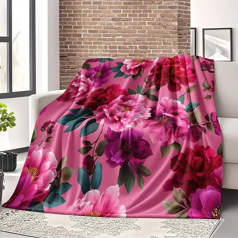 280GSM Warmth Woven Throw Blanket - Blue Hydrangea Pattern, Single-Sided Retro Vintage Vibe, Soft Lightweight Plain Fabric, Wrinkle-Resistant, Fade-Resistant, Machine Washable Easy-Care, Blankets for Bed & Home Décor (Bedroom Sofa), Mother's Day Gift