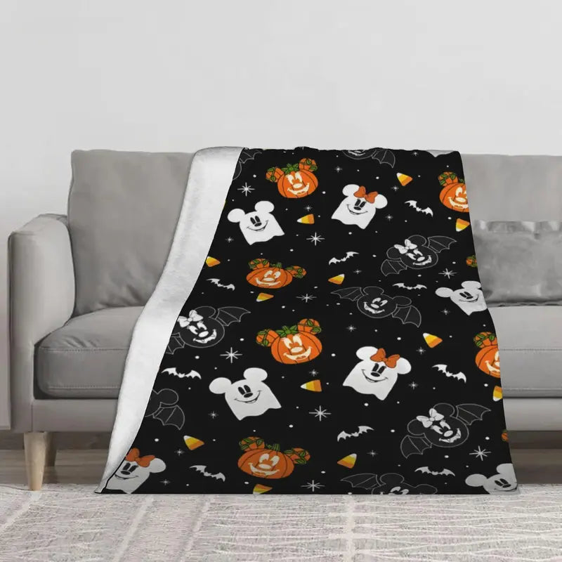 Disney Classic 2026 Halloween Mickey Mouse Ghost & Pumpkin Cartoon Printed Soft Fleece Bedroom Blanket, Home Decor Throw, Blanket Gifts for Bed/Couch Holiday Use
