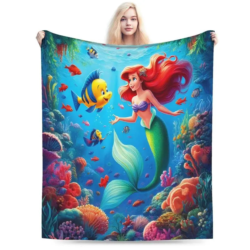Disney The Little Mermaid Ariel Underwater Graphic Coral Reef Fleece Soft Throw Blanket, Ideal for Home & Travel, Holiday Gift