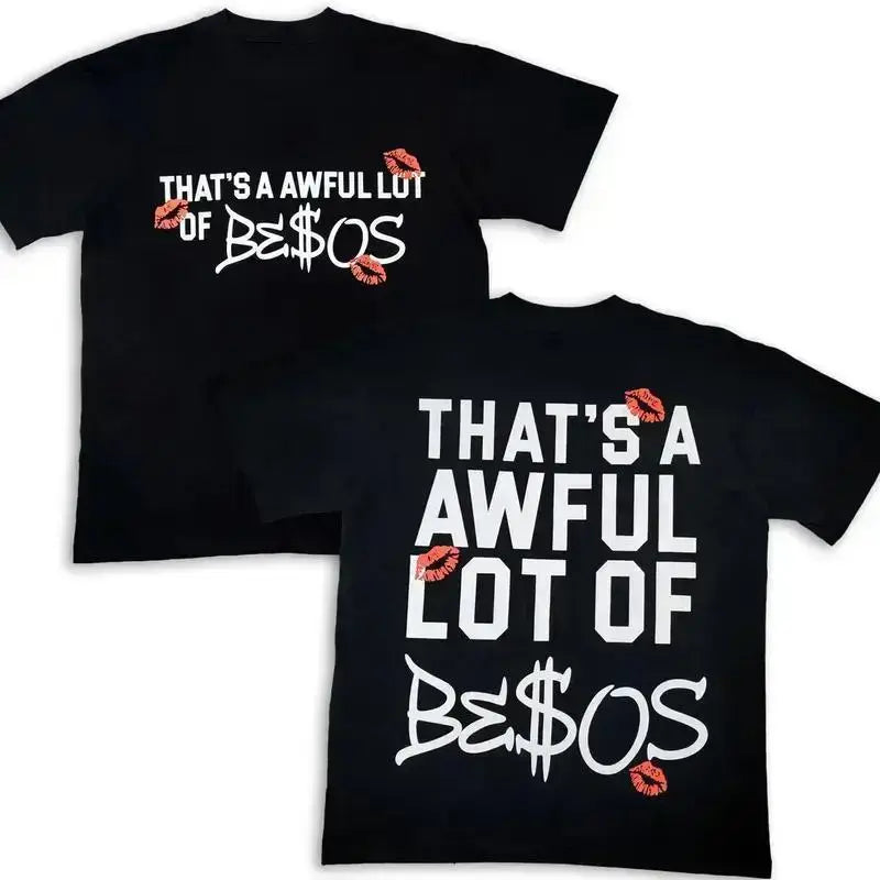 Menswear That's A Lot Of Besos Lip Print Graphic Tee - Unisex 100% Cotton Loose Y2K Vintage Streetwear Clothing - Customized Matching Couple Hip Hop Casual Statement Tee, Gifts For Boyfriends Fighter Collection Item