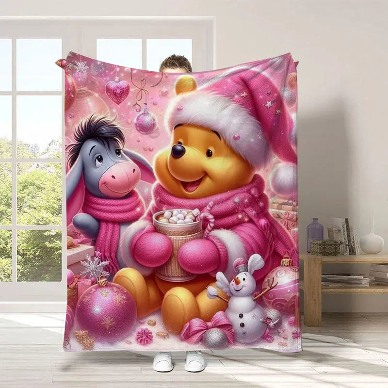 Disney Winnie The Pooh & Piglet Cartoon Printed Fuzzy Soft Cuddle Blanket - Cozy Decorative Sofa Throw for Bed, Couch, Valentine's Day Gift, Cartoon Printed Blanket