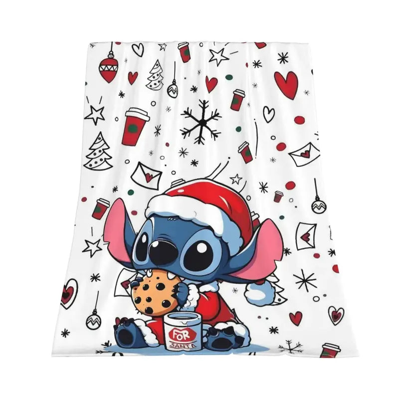 Disney Classic 2026 Ultra-Soft Flannel Fleece Blanket - Tropical Floral Accents, Playful Character Print of Blue Stitch with Ice Cream Cone, Multi-Size Bedding for Bed-Couch, Holiday Gift