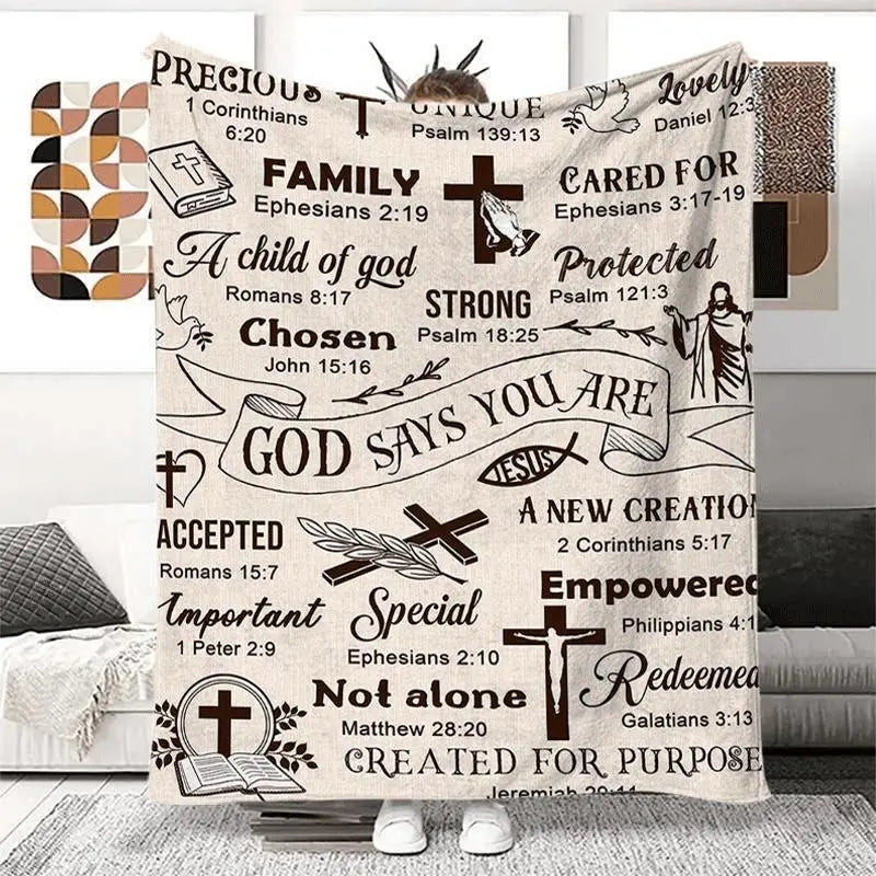 Cross Letter Pattern Fleece Blanket - Faith Inspirational Quote, Anime Design, Durable Fabric Throw - Cozy Religious Themed Soft Warm Blankets for Bed, Home Office Napping, Travel Comfort Gift Idea (40x50 inches, 50*60inch)