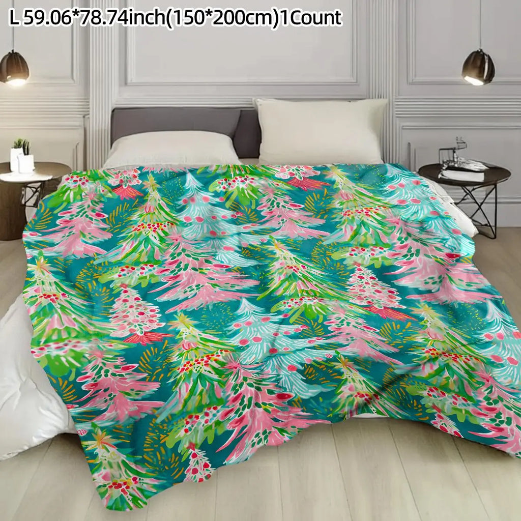 Christmas Tree Pattern Blanket, Soft Warm Throw Blanket, Air-conditioned Room Blanket, Warm Nap Blanket for Home Office Travel Camping, Cozy Blanket Throw