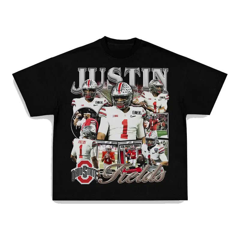 JUSTIN FIELDS - OSU TEE Print Short Sleeve T-Shirt Menswear Top Crewneck Underwear Tshirt Streetwear Man Tropical Shortsleeve Round Neck halloween t-shirt