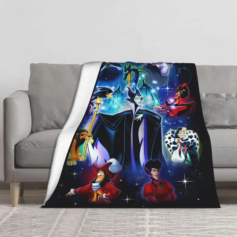 Disney Classic 2026 New Villains Starry Night Flannel Fleece Blanket - Maleficent Anti-Fade Print, Dark Aesthetic Soft, Character-Themed Original Character Blankets for Bed, Multi-Purpose Holiday Gift