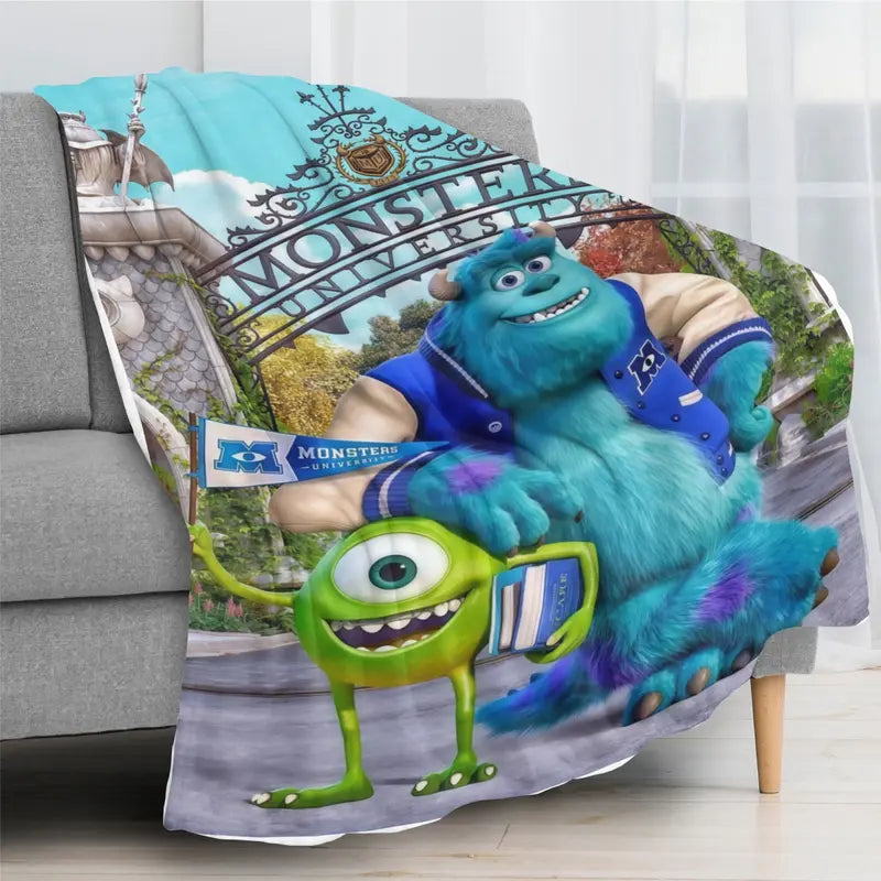 Disney Pixar Monsters Inc Cartoon Printed Cozy Throw Blanket - Flannel Fleece, Classic Theme, Anti-Fade Print, Decorative Sofa Blanket for Bed, Office