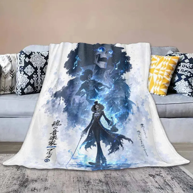 Musician Skeleton Brook Cartoon Flannel Blanket - Anti-Pilling Flannel, Ultra Soft, Warm, Lightweight Plush, Breathable - Multi-Size Decorative Throw for Living Room Sofa, Bedroom Nap, Birthday Gift
