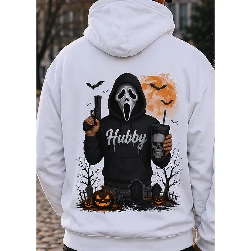 [A piece of clothing]Hubby Wifey Halloween Spooky Season Couple Matching Hoodies Casual Street Style Fleece Fabric Pullover Hooded Sweatshirt Tops Trendy for Women for Men