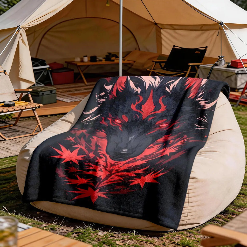 Maple Leaf Wolf Theme Flannel Blanket, Soft Throw Blanket, Decorative Blanket, Large Size, Soft and Lightweight, Perfect for All Seasons, Ideal Gift for Family, Cozy Throw Blankets