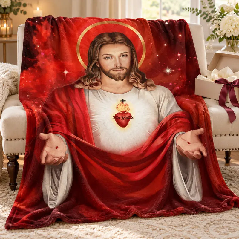 Sacred Heart of Jesus Blanket, Divine Mercy Christian Throw, Red Spiritual Religious Gift for Catholics, Soft Cozy Faith Home Decor for Mom/Grandma ，Christian Gifts for Women Blanket ,Mother's Day Gift for Mom